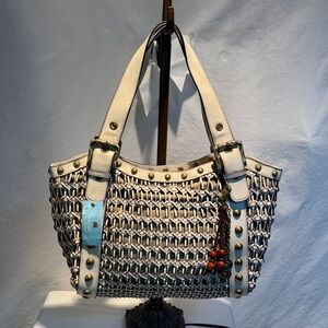 Kathy Van Zeeland Cream and Black Geometric Shoulder Bag